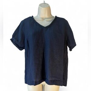 FOIL Navy Linen Blouse Size Medium Minimalist Top